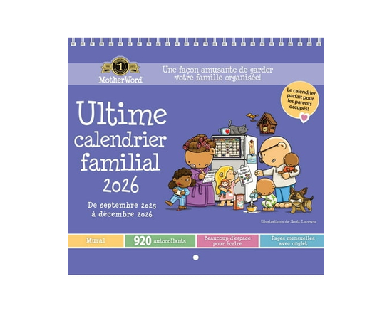 Motherword Calendrier mural 2026 (Version Murale à Onglets) - Français - 12po x 12po