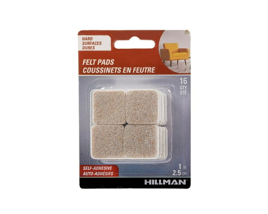 FELT PADS 1" SQUARE OATMEAL 16PC - Variable