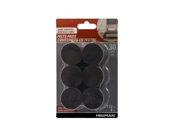 FELT PADS 1-1/2" ROUND BROWN 30PC - One Size