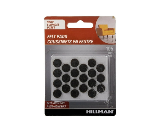 FELT PADS 3/8" ROUND BROWN 105PC - One Size