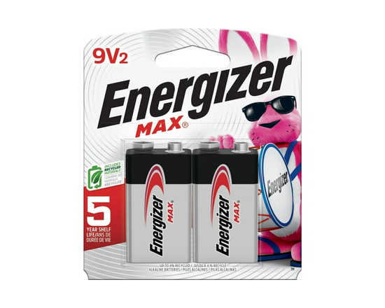 Energizer MAX 9V Batteries (2 Pack), 9 Volt Alkaline Batteries - 9V