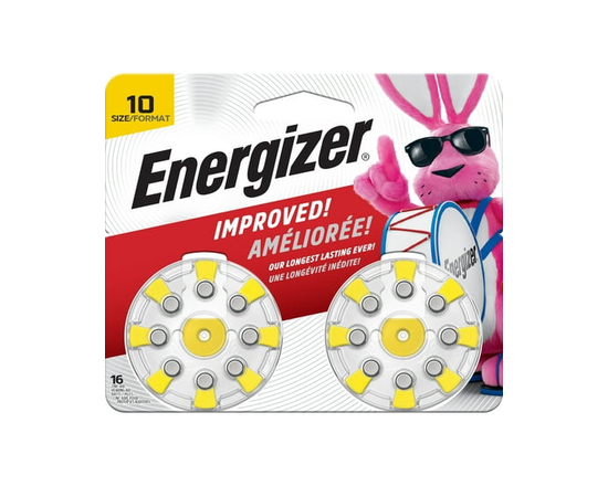 Energizer Hearing Aid Batteries Size 10, Yellow Tab, 16 Pack