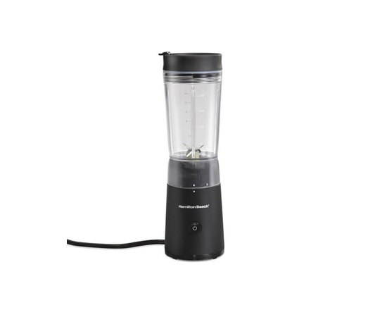 Hamilton Beach Personal Blender with Leak-Proof Travel Lid, Stainless Steel Blades, 14 oz Jar, 300W Peak Power, Black, 51190C