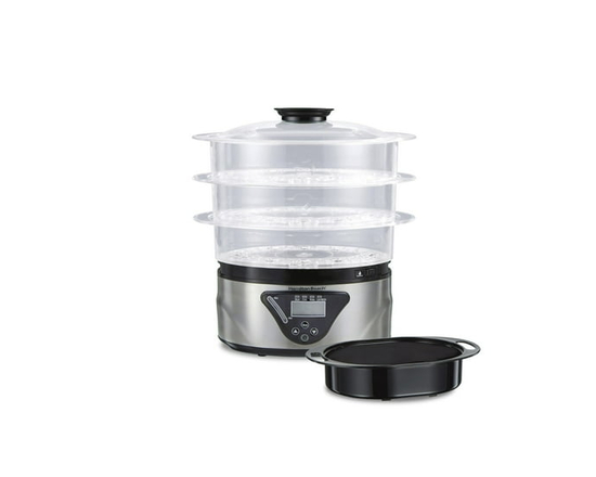 Hamilton Beach 3-Tier Digital Food Steamer, Black, 8.25 Quart Capacity, Model 37545MNC