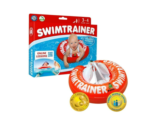FREDS SWIM ACADEMY SWIMTRAINER Classic Red, Baby Pool Float Ring for Babies and Toddlers, 3 Months to 4 Years (13-40 lb) 18"- 24" Waist Adjustable Aid