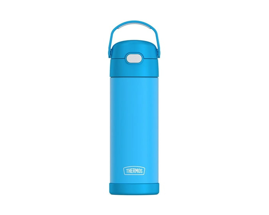 Thermos Kids Stainless Steel Vacuum Insulated Funtainer Water Bottle with Spout Lid, 470 ml, Black (Electric Blue)