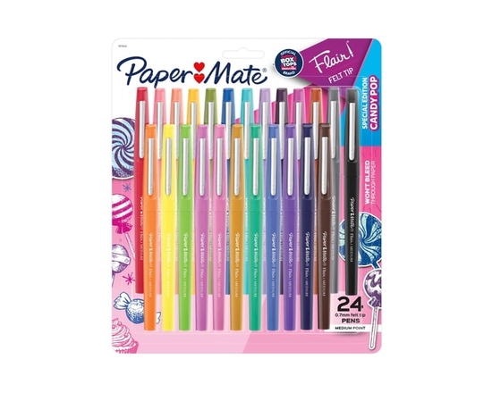 Paper Mate Flair Felt Tip Pens, Medium Tip (0.7 mm), Candy Pop Colours, 24 Count