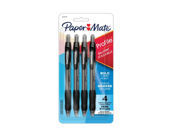 Paper Mate Profile Ballpoint Pens, Bold Point (1.4 mm), Retractable, Blue Ink, 4 Count (Black)