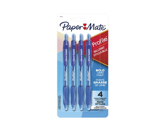 Paper Mate Profile Ballpoint Pens, Bold Point (1.4 mm), Retractable, Blue Ink, 4 Count (Blue)