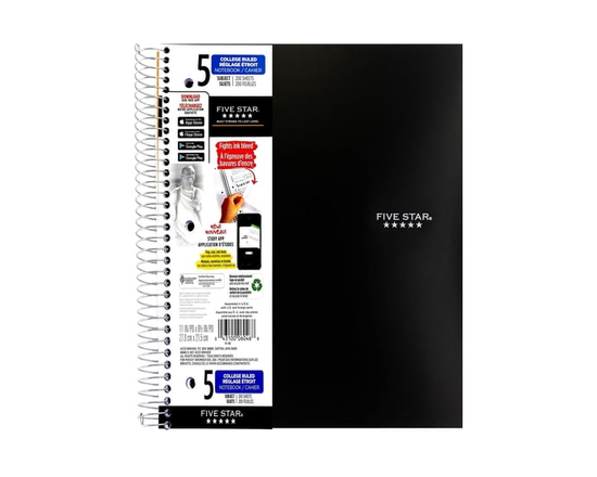 Five Star 5 Subject Writing Notebook