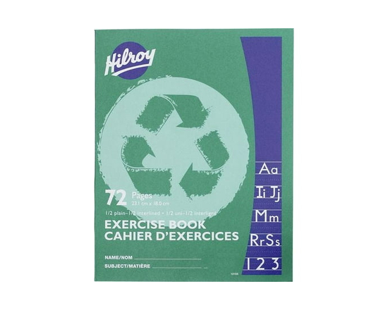 95 / 5,000 Cahiers d'exercices recyclés Hilroy, 72 pages, 1/2 interligné et 1/2 ligné, 9-1/8 x 7-1/8, 72 pages