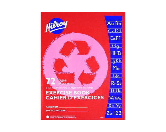 Hilroy Recycled Exercise Books, 72 Pages, 8mm w/margin, 9-1/8 X 7-1/8, 72 Page