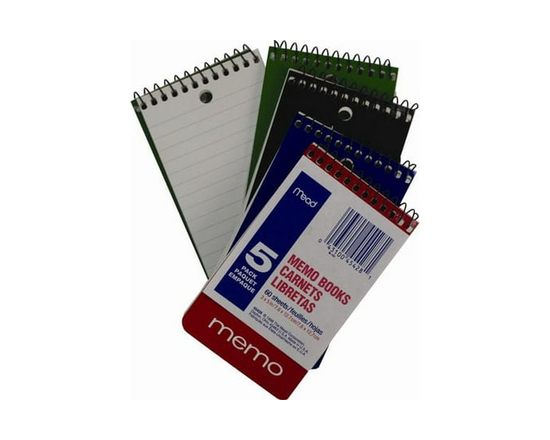 Mead Memo Books, 5 X 3, 120 Page, 5/Pack
