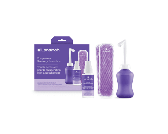 Lansinoh Postpartum Essentials Kit, Includes Upside Down Peri Bottle 12.2 oz, Herbal Perineal Spray 3.5 oz, Reusable Perineal Ice packs and Sleeves