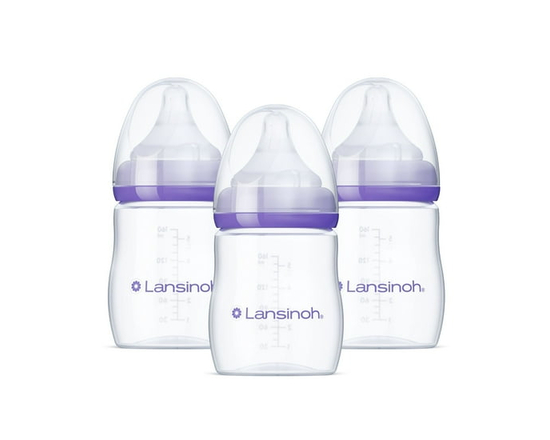 Lansinoh Anti-Colic Baby Bottles for Breastfeeding Babies, 160 ml (5 Ounces), 3 Count, Includes 3 Slow Flow Nipples - 5 oz