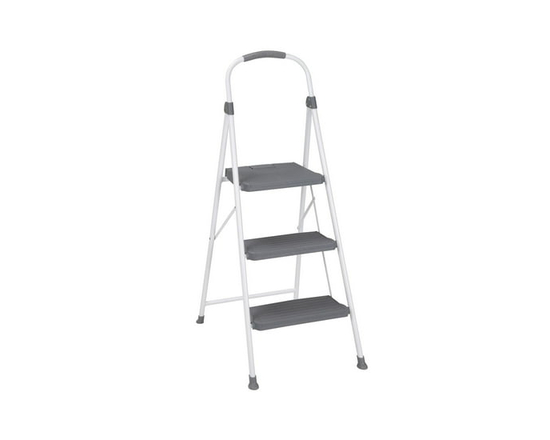 COSCO 2 step Connection Folding Step Stool with Large Resin Steps, Max Reach 8ft 1in (White and Gray, Steel with Resin Steps)