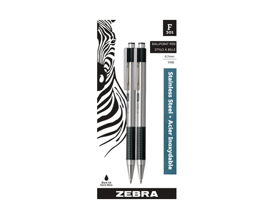 ZEBRA F-301 Stainless Steel Retractable Ballpoint Pens - 2 Count (Pack Of 1)