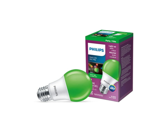 PHILIPS Ampoule à DEL A19 de 8 W à culot moyen et à intensité non variable, vert (Vert)