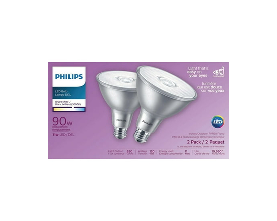 PHILIPS 11W PAR38 Bright White LED Reflector bulbs 2-pack