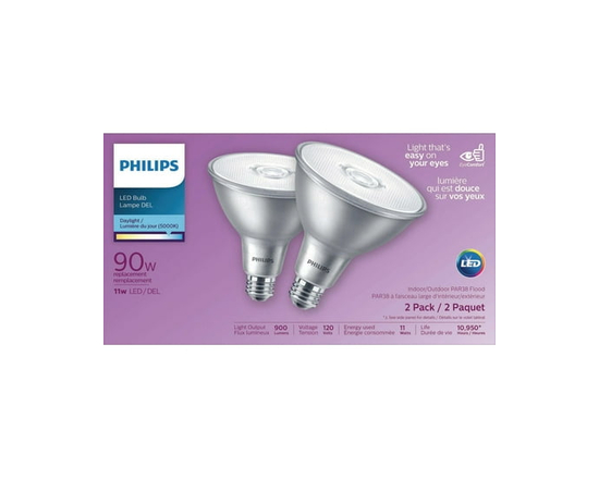 Ampoule-réflecteur DEL<br>PHILIPS PAR38 11 W<br>lumière du jour paq. de 2