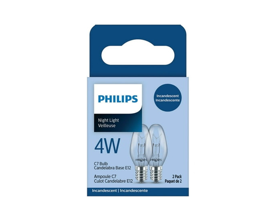 PHILIPS Paquet de 2 ampoules C7 de 4 W à culot candélabre pour veilleuse