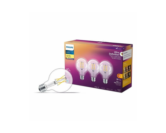 Philips LED Ultra Definition 40W Globe (G25) Soft White WarmGlow Glass Clear (3-pack)