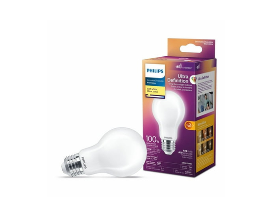 Ampoule LED PHILIPS 13,5 W 100 W A19 à culot moyen ultra définition blanc doux à intensité variable - Verre givré