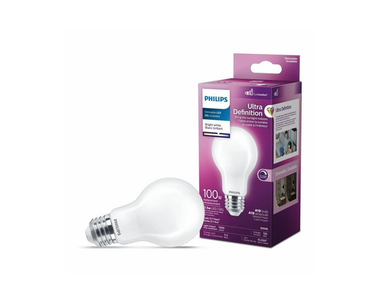 Ampoule LED PHILIPS 13,5 W 100 W A19 à culot moyen ultra définition blanc brillant à intensité variable - Verre givré