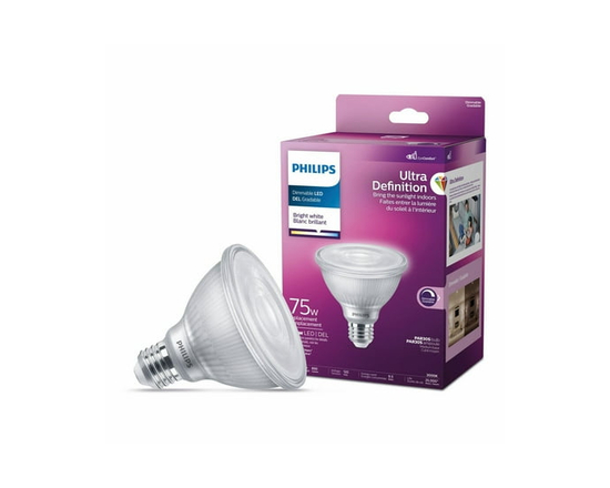 PHILIPS Ampoule LED PAR30 à culot moyen, ultra haute définition, blanc brillant, à intensité variable, à col court, 8,5 W, 75 W