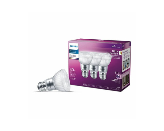 PHILIPS Ampoules LED PAR20 à culot moyen, 5,5 W, 50 W, ultra haute définition, blanc brillant, à intensité variable, paquet de 3