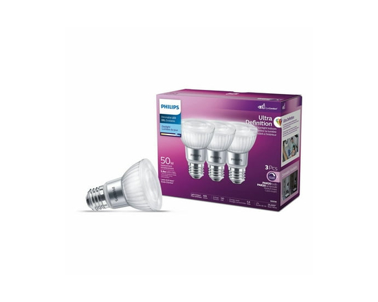 Ampoules LED PHILIPS PAR20 à culot moyen, 5,5 W, 50 W, ultra haute définition, lumière du jour, à intensité variable, paquet de 3