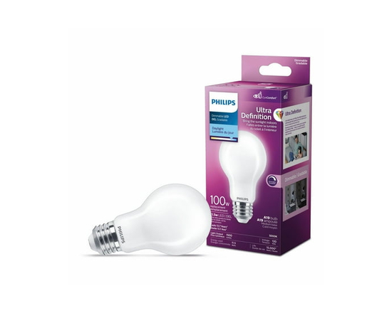 Ampoule LED PHILIPS 13,5 W 100 W A19 à culot moyen ultra définition lumière du jour à intensité variable - Verre givré