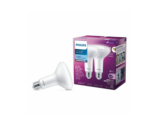 PHILIPS 7.2W (65W) BR30 Ultra High Definition Medium Base Daylight Dimmable LED Light Bulb 2 pack