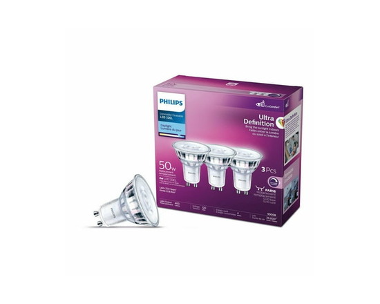 Ampoule LED PHILIPS 4 W (50 W) à culot GU10, lumière du jour, ultra-définition, à intensité variable - Lot de 3