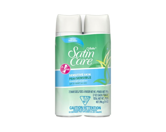 Gel à raser Gillette Venus Satin Care Peau sensible, crème à raser pour femmes, avec aloès, paquet double /paquet 2 - 396 g