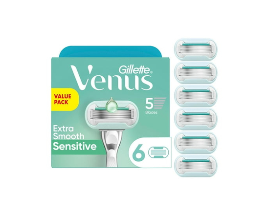 Gillette Venus Extra Smooth Sensitive Women’s Razor Blades for Sensitive Skin, 5-Bladed Razor Refills 6ct - 1 Pack