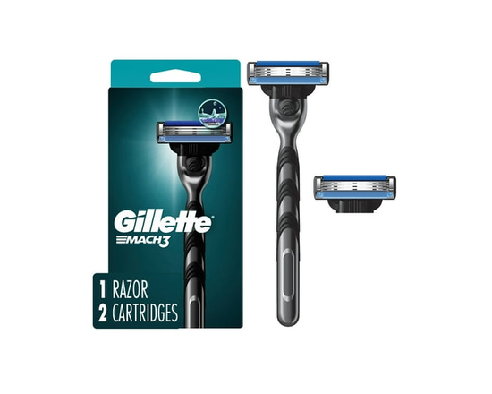 Gillette Mach3 Shaving Razor for Menillette 3-Blade Razor Handle for Men’s Grooming, 2 Razor Blade Refills, Razor Blades with Lubrication Strip