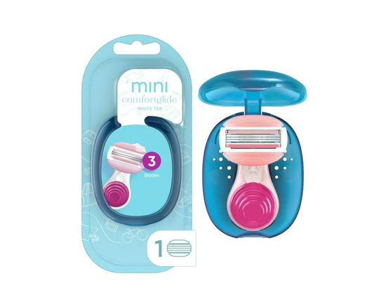 Gillette Venus Mini Manche de Rasoir pour Femmes pour les Déplacements avec 1 Recharge de Lame ComfortGlide Parfum Thé Blanc + 1 Étui de Voyage