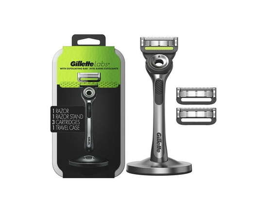 GilletteLabs with Exfoliating Bar by Gillette Mens Razor and Travel Case for Storage on the Go - Travel Case, 1 Handle, 3 Razor Blade Refills and a Pr
