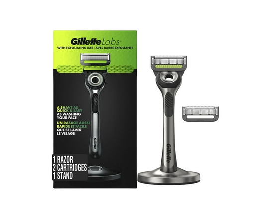 GilletteLabs with Exfoliating Bar by Gillette Razor for Men - 1 Handle, 2 Razor Blade Refills, Includes Premium Magnetic Stand