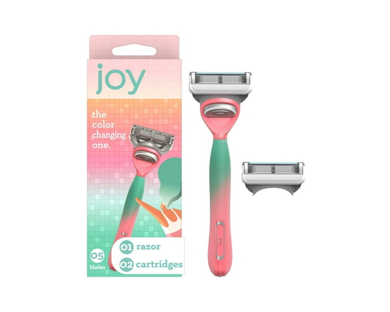 joy color-changing razor for women, shave kit with 1 handle + 2 razor blade refills