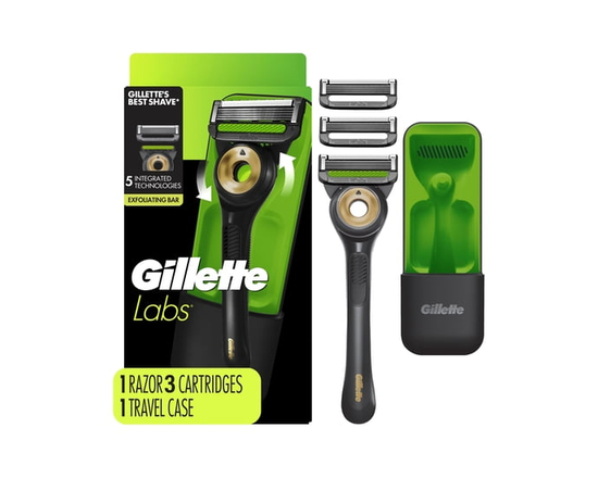 GilletteLabs With Exfoliating Bar Black & Gold Edition, Razor For Men, 1 Handle, 3 Blade Refills, Includes Travel Case for Convenient Storage On The G