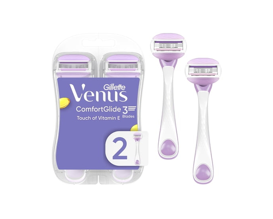 Gillette Venus ComfortGlide Touch of Vitamin E, Disposable Razor for Women, 3 Blades, Water-Activated Moisture Bars, 2ct