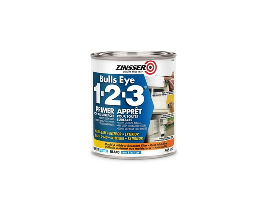 Zinsser Bulls Eye 1-2-3 Water-Based Primer and Sealer, Interior, White, 3.78L - 946m