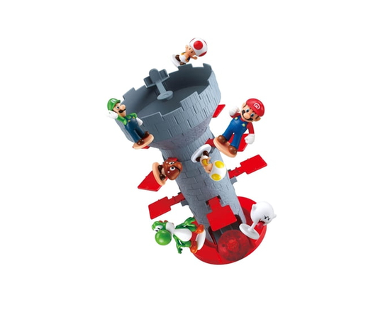 Epoch Games Super Mario explose ! Jeu d'équilibrage Shaky Tower, jeu d'adresse et d'action sur table avec figurines d'action Super Mario à collectionn