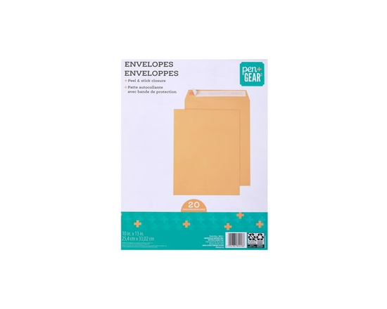 Pen + Gear 10"x13" Enveloppes à peler et coller marron