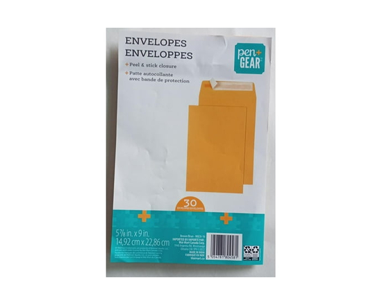 Enveloppe blanche à peler et coller 5-7/8x9, emballage 30