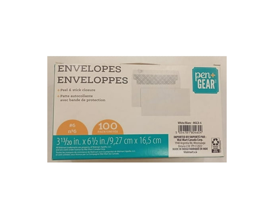 Pen + Gear Enveloppes blanches à peler et coller n°6 , 3 13/20"x 6 1/2" , 100 unité