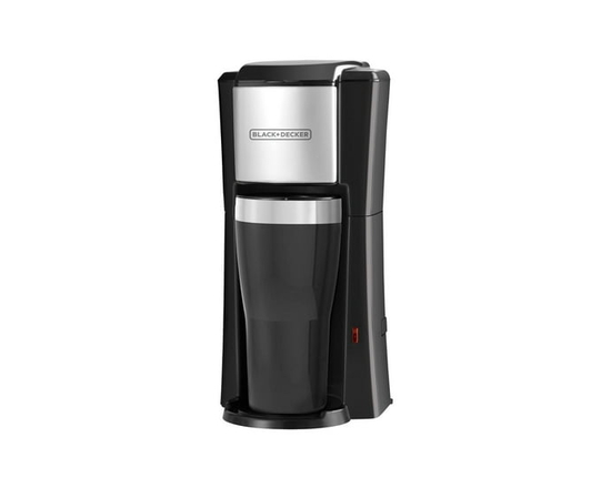 Black & Decker Cafetière a service unique, comprend une tasse de voyage lavable au lave-vaisselle (16oz), noir