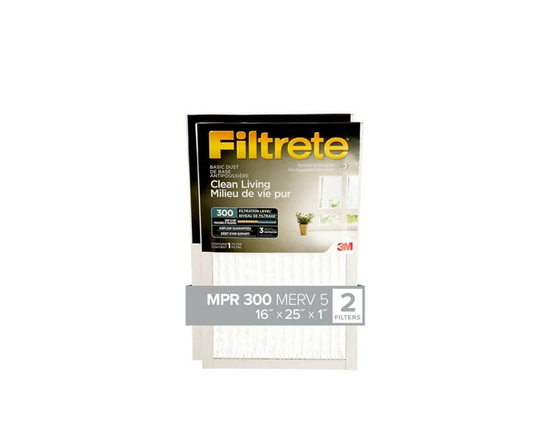 Filtrete™ Clean Living Basic Dust Filter, MPR 300, 16 in x 25 in x 1 in, 2 per pack